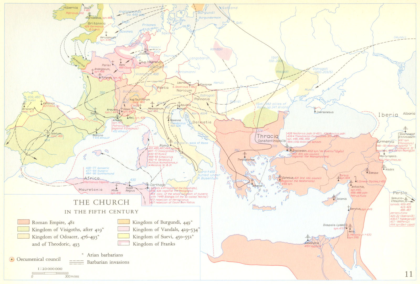 CHRISTIANITY.The Church in the fifth century 1958 old vintage map plan chart
